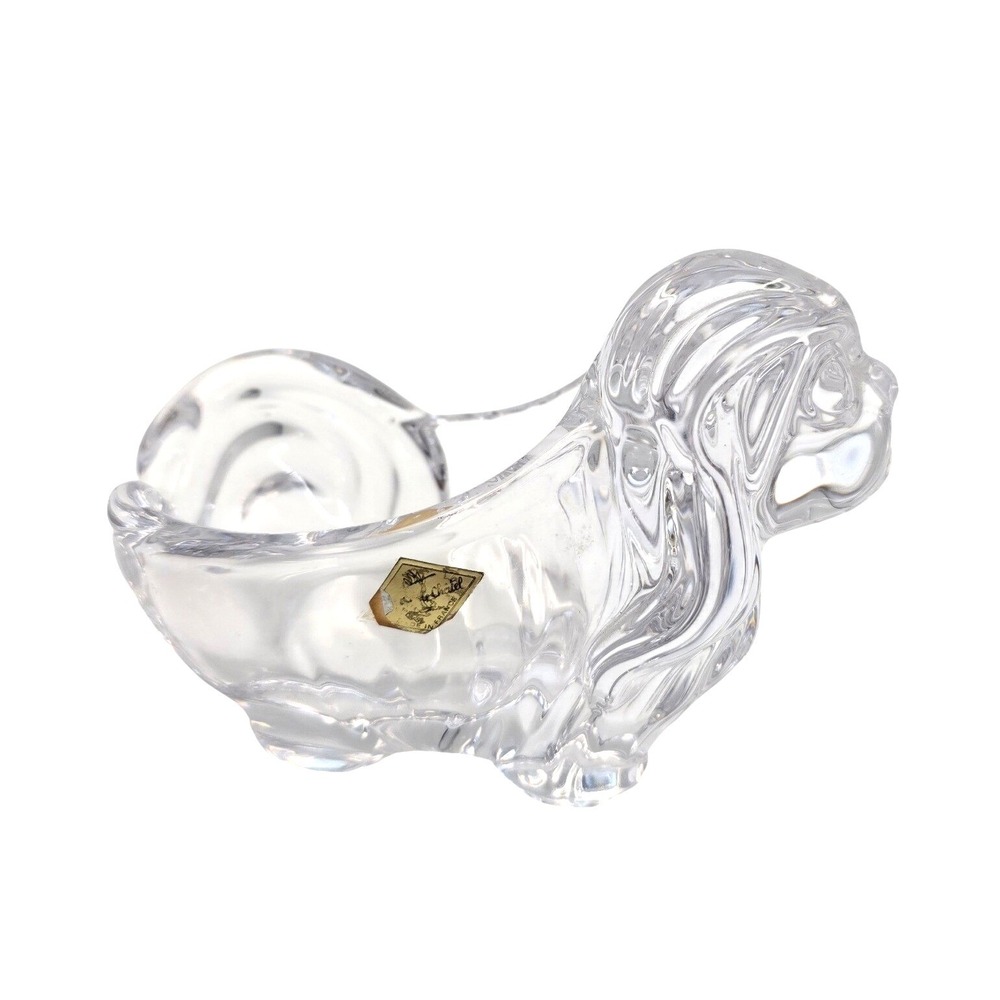 Le Chatel France Crystal Dog Figurine Trinket Dish Pekingese Shih Tzu Glass